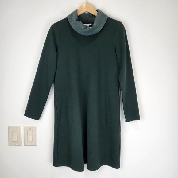 J. Jill Pure Jill A-Line Shift Dress Small Tall Green Long Sleeve Cowl Neck - Picture 1 of 10
